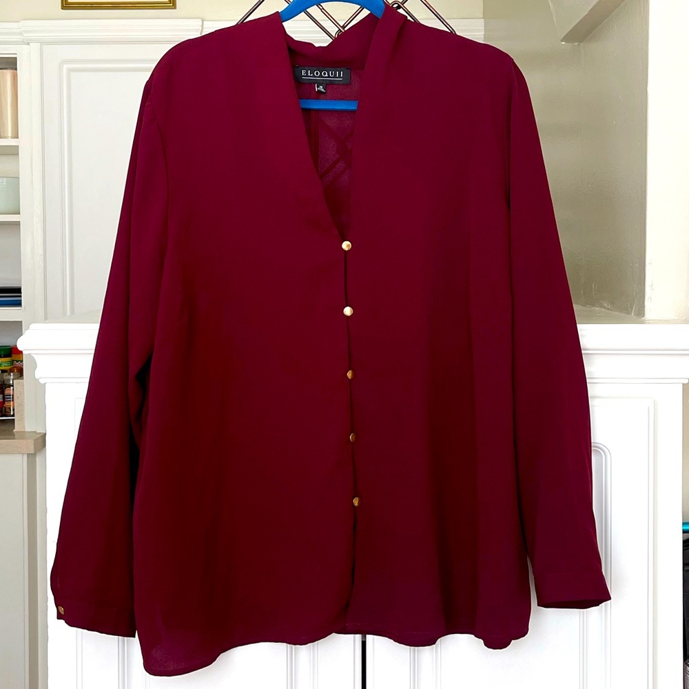 Eloquii Burgundy long sleeve chiffon top NWT